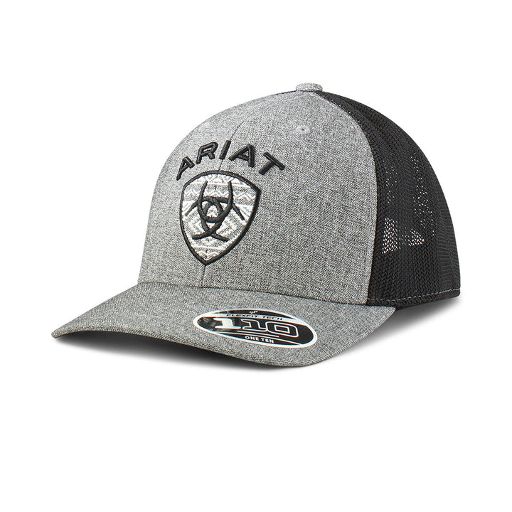ARIAT AZTEC SHIELD LOGO FLEXFIT GREY - J&R Tack & Feed CO