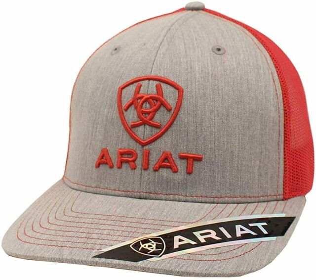 ARIAT CENTER SHIELD RED LOGO GREY CAP - J&R Tack & Feed CO