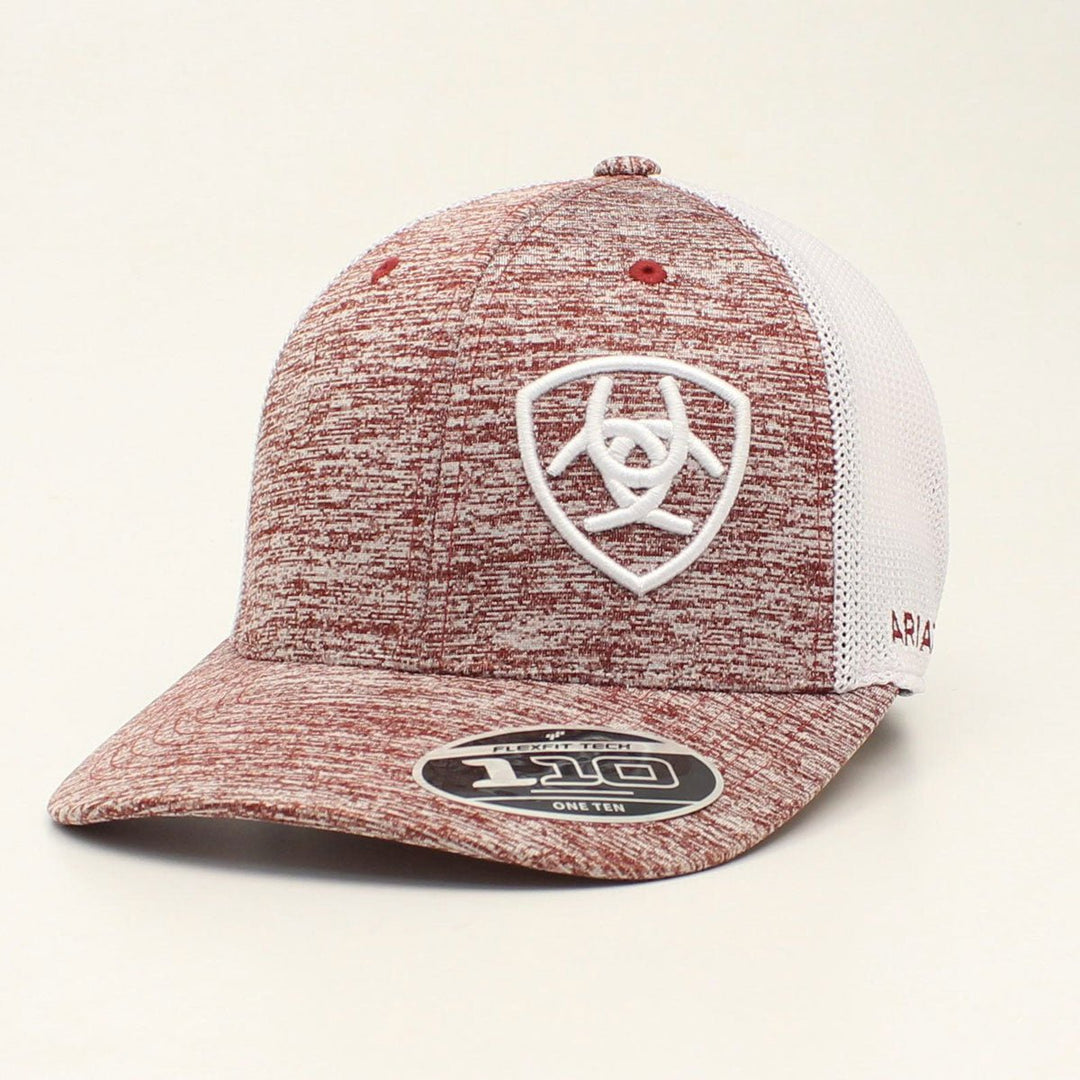 ARIAT MEN'S OFFSET WHITE SHIELD HEATHER MAROON CAP - J&R Tack & Feed CO