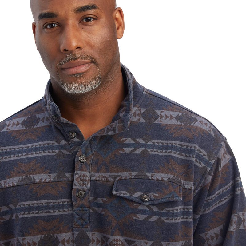 ARIAT MEN'S PRINTED OVERDYED MARITIME BLUE SOUTHWEST SWEATER - J&R Tack & Feed CO