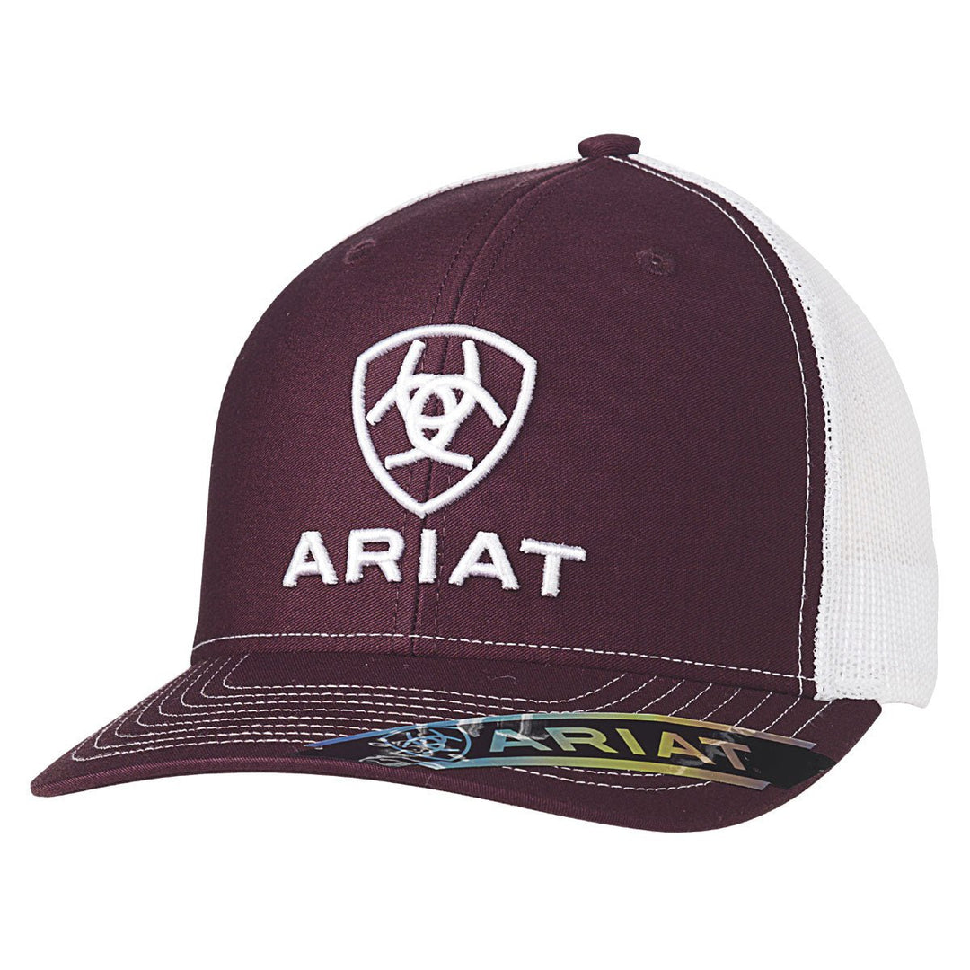 ARIAT MEN'S WHITE LOGO BURGUNDY CAP - J&R Tack & Feed CO