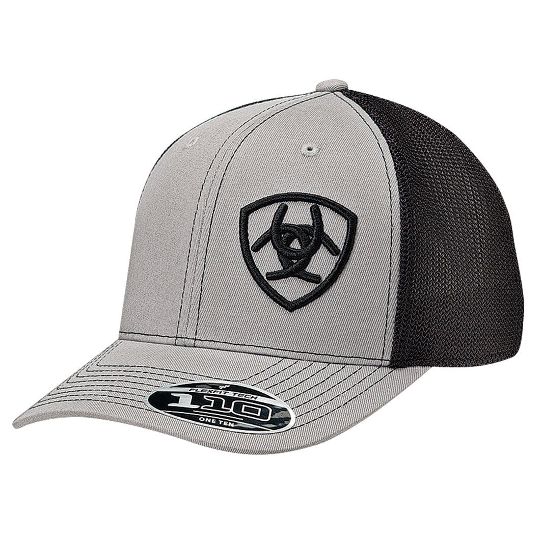 ARIAT OFFSET SHIELD BLACK LOGO GREY CAP - J&R Tack & Feed CO