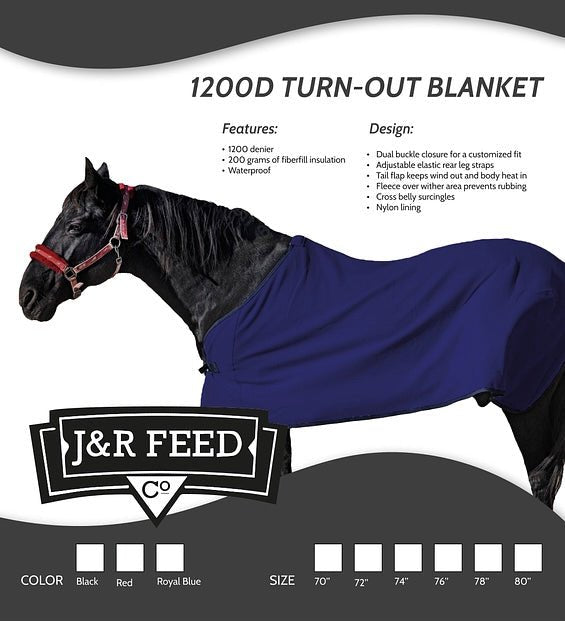 J&R FEED CO 1200D WATERPROOF BLANKET BLACK - J&R Tack & Feed CO