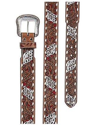 Nocona Men's Brown Genuine Leather Floral Red Inlay Western Belt - J&R Tack & Feed CO