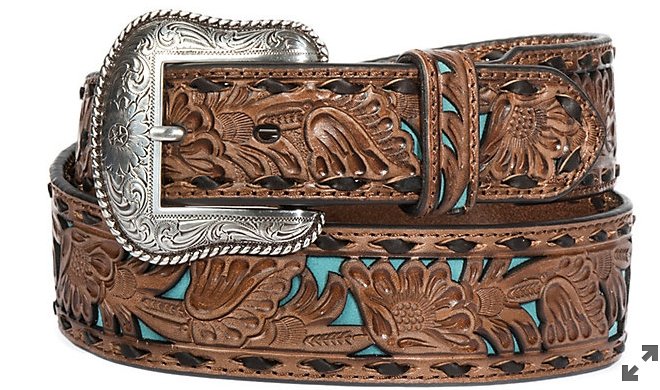 Nocona Men's Tan Turquoise Inlay Floral Western Belt - J&R Tack & Feed CO