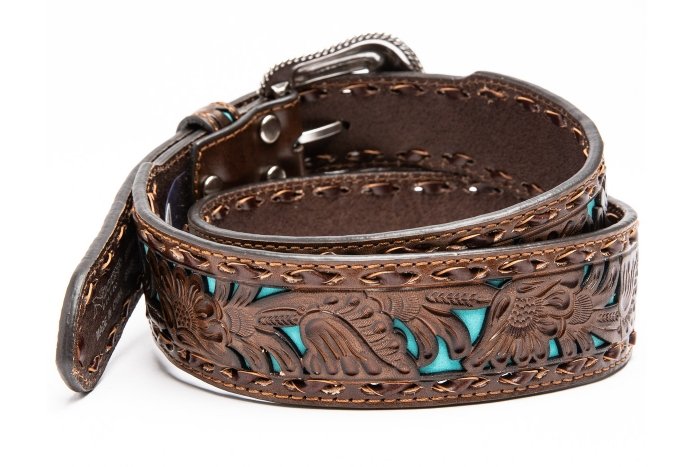 Nocona Men's Tan Turquoise Inlay Floral Western Belt - J&R Tack & Feed CO