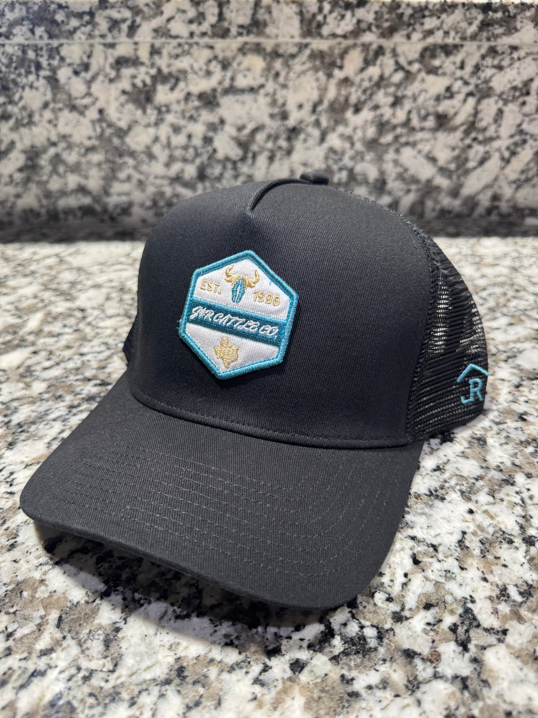 J&R CATTLE CO BLACK CAP - TEAL/GOLD