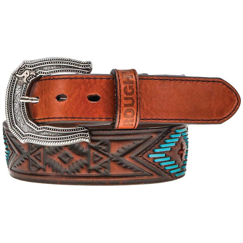 CHOCTAW AZTEC HOOEY ROUGHY TOOLED W/LACING BELT BROWN/TURQ/RED - J&R Tack & Feed CO