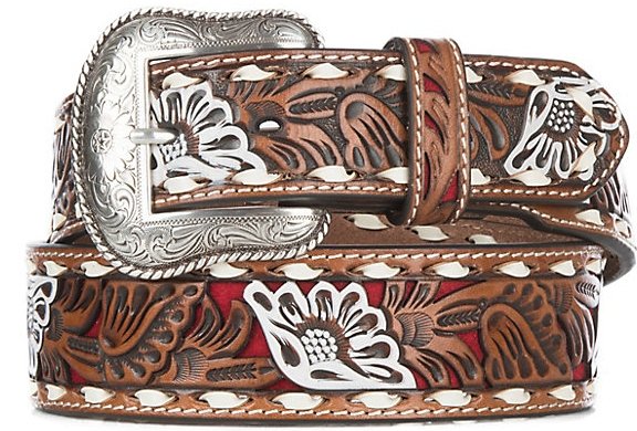 Nocona Men's Brown Genuine Leather Floral Red Inlay Western Belt - J&R Tack & Feed CO