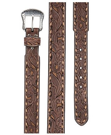 Nocona Men's Brown Genuine Leather Floral Tan Inlay & Lace Western Belt - J&R Tack & Feed CO