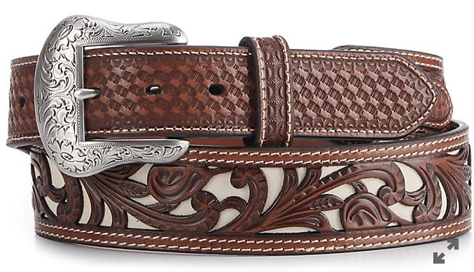 Nocona Men's Brown with Ivory Inlay Tooled Western Belt - J&R Tack & Feed CO