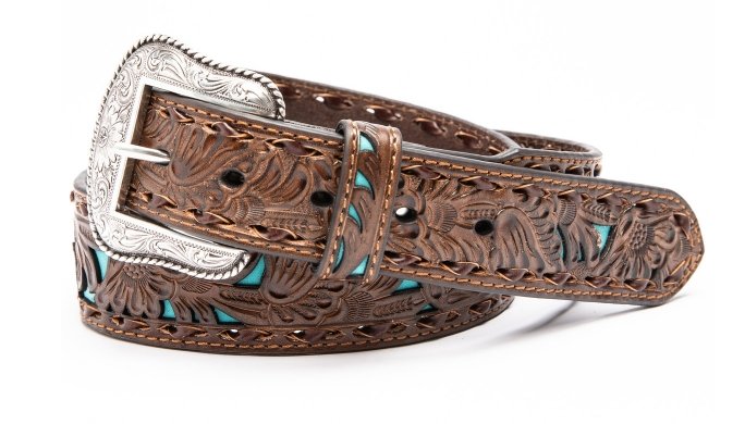 Nocona Men's Tan Turquoise Inlay Floral Western Belt - J&R Tack & Feed CO